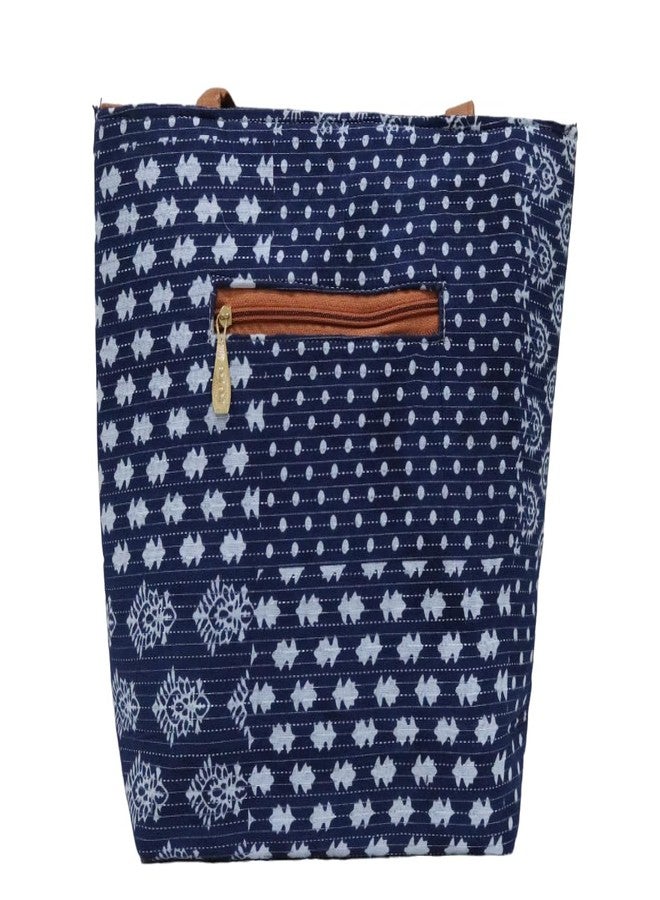 SHIVKARI Womens Girls Traditional Ikkat Tote Handbag with Tassels | Blue - Image 2